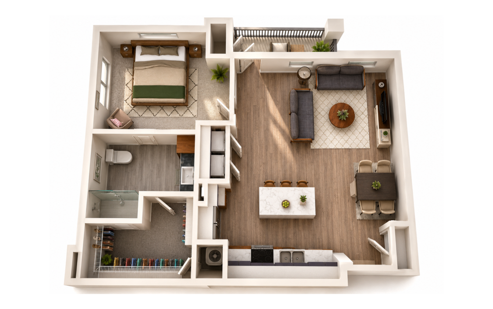 A3 Lantana 3D 1 bedroom apartment floor plan at Sage at Georgetown in Georgetown, TX