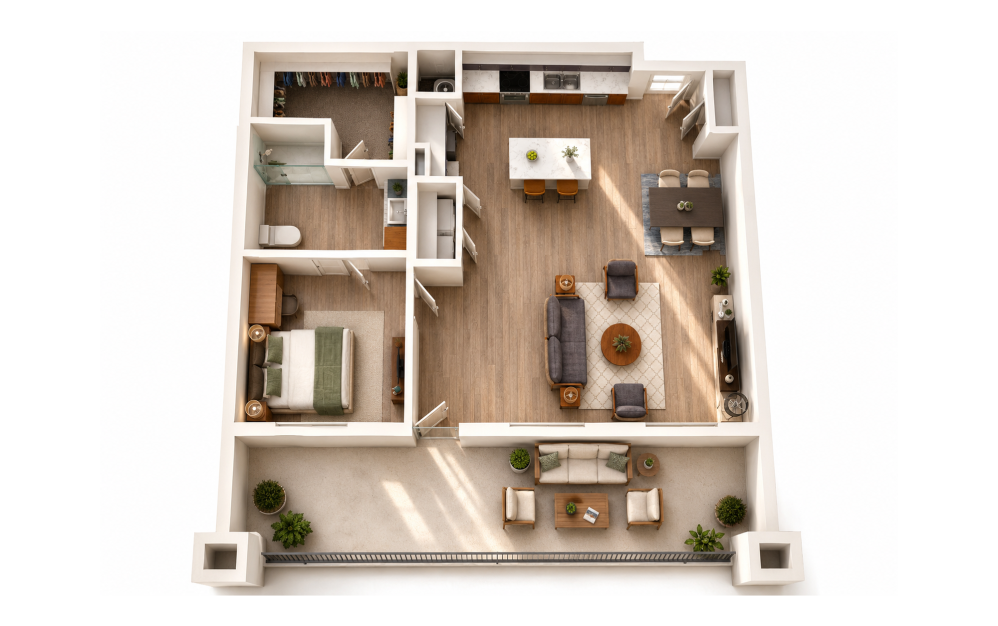 A4 Bluebonnet 3D 1 bedroom apartment floor plan at Sage at Georgetown in Georgetown, TX