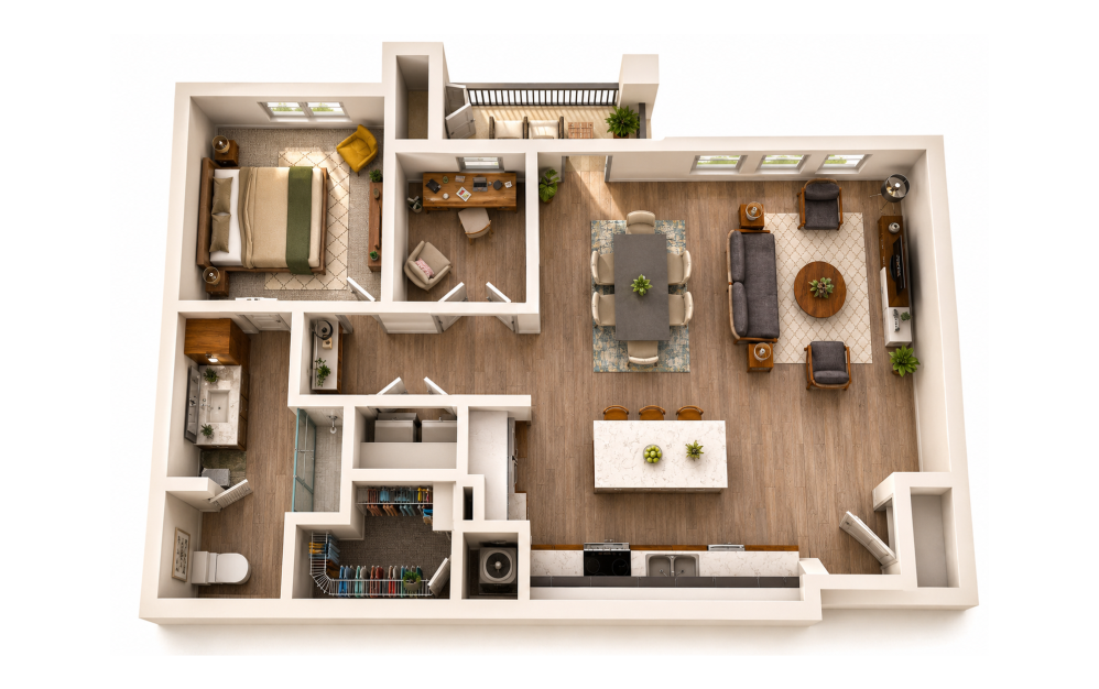 A5 Verbena 3D 1 bedroom apartment floor plan at Sage at Georgetown in Georgetown, TX