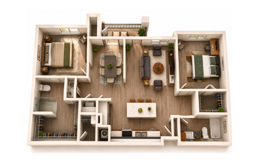 B1 Daisy 3D 2 bedroom apartment floor plan at Sage at Georgetown in Georgetown, TX