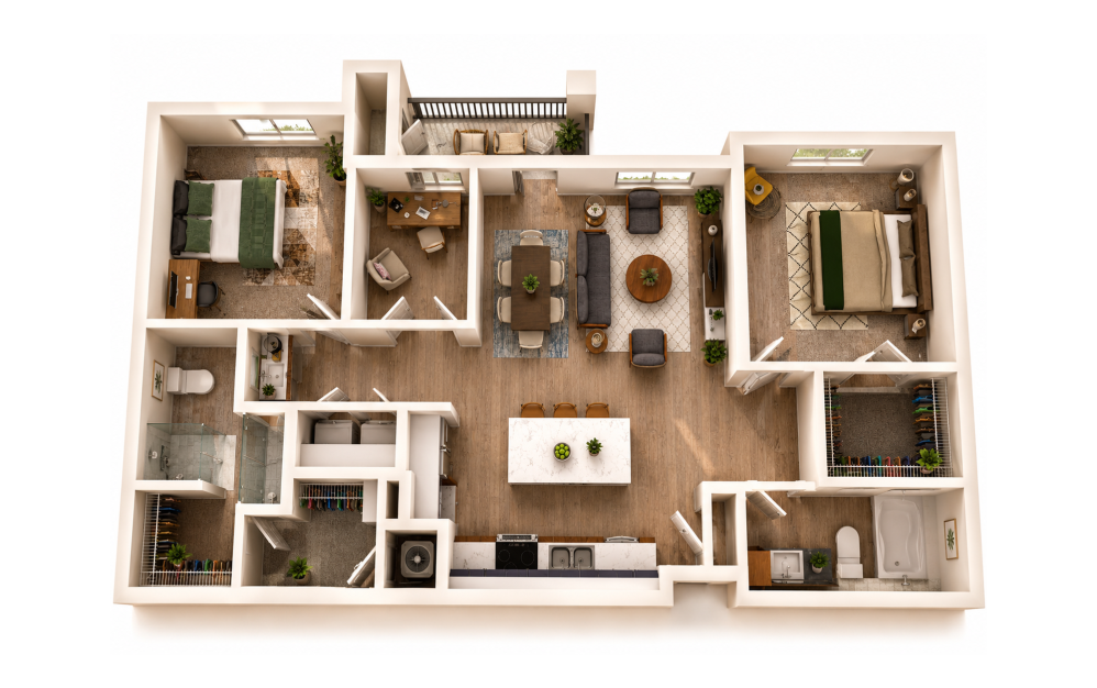 B2 Sunflower 3D 2 bedroom apartment floor plan at Sage at Georgetown in Georgetown, TX
