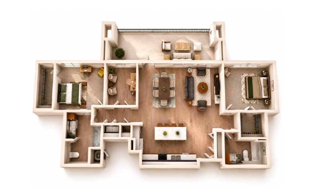 B3 Buttercup 3D 2 bedroom apartment floor plan at Sage at Georgetown in Georgetown, TX