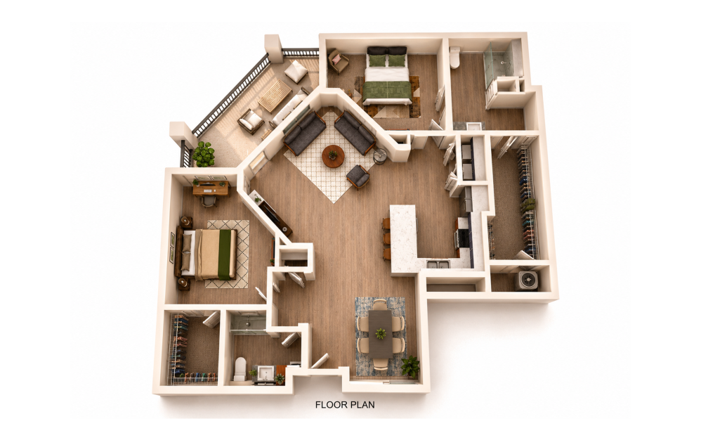 B4 Winecup 3D 2 bedroom apartment floor plan at Sage at Georgetown in Georgetown, TX
